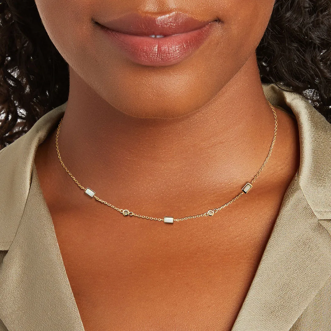 Gem Choker in Gold & White Opal