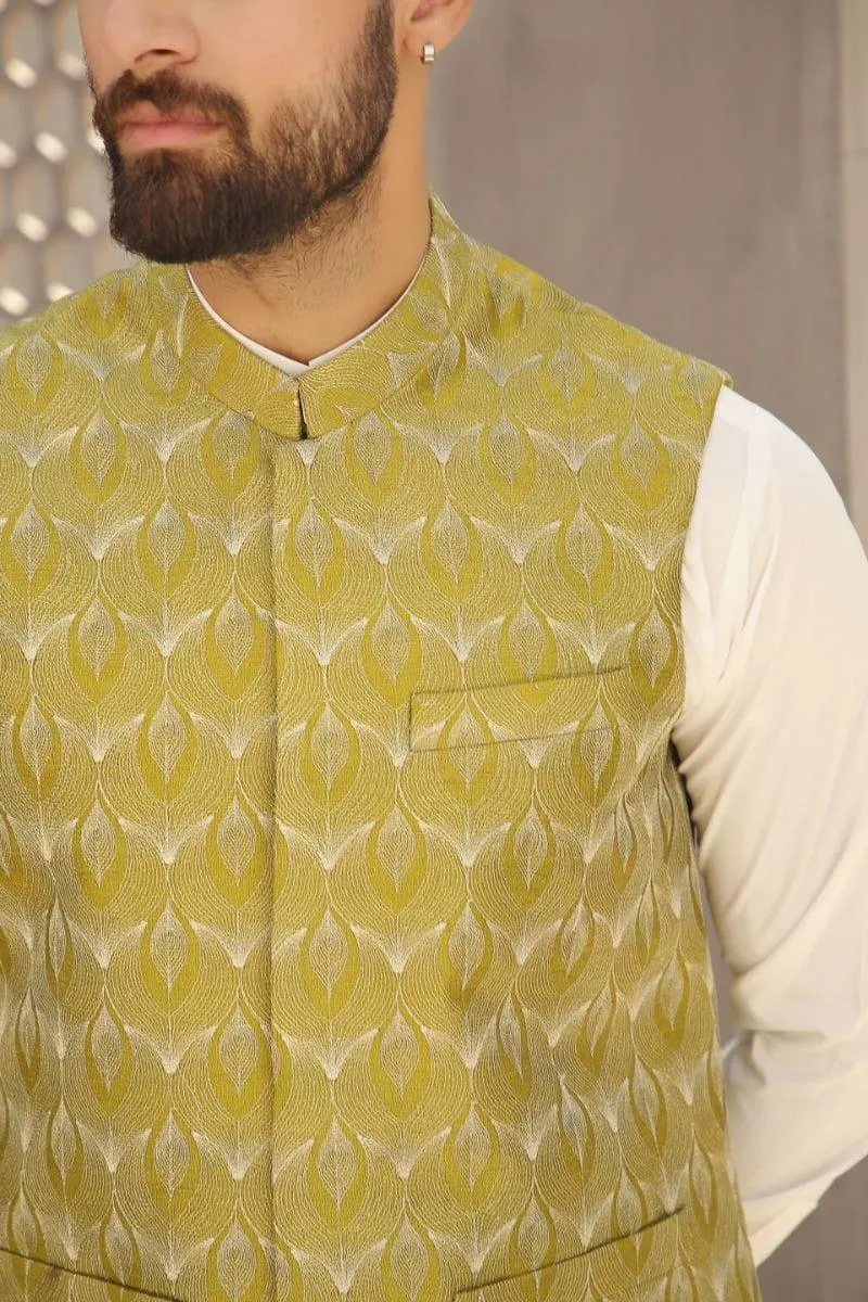 GEM GARMENTS - Raftaar - Band Collar - Lime Green - Waistcoat - 1 Piece