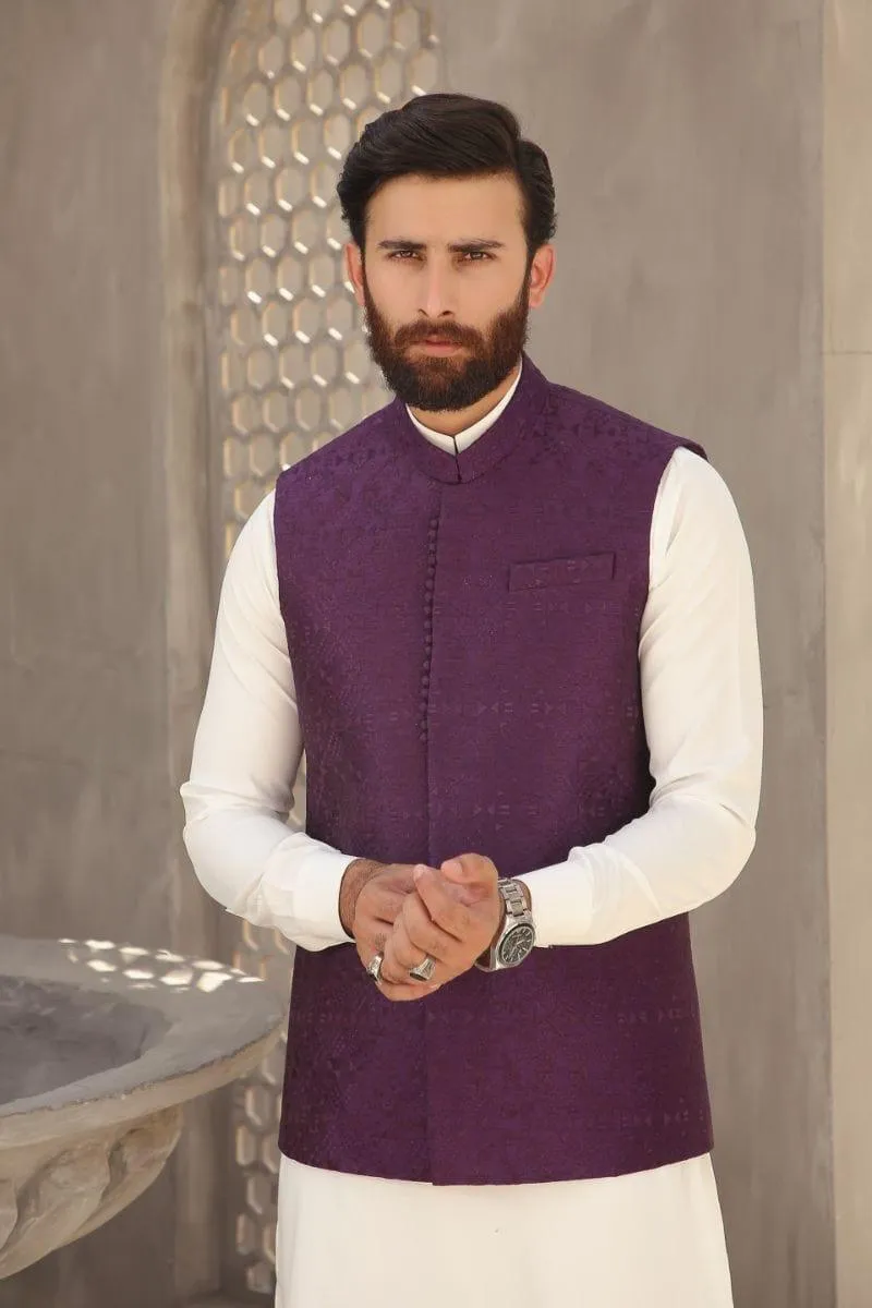 GEM GARMENTS - Saraab - Band Collar - Purple - Waistcoat - 1 Piece