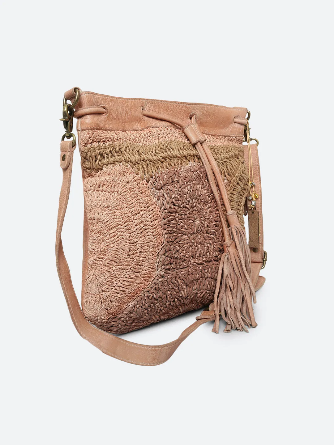 Genuine Blush Leather Bucket Bag