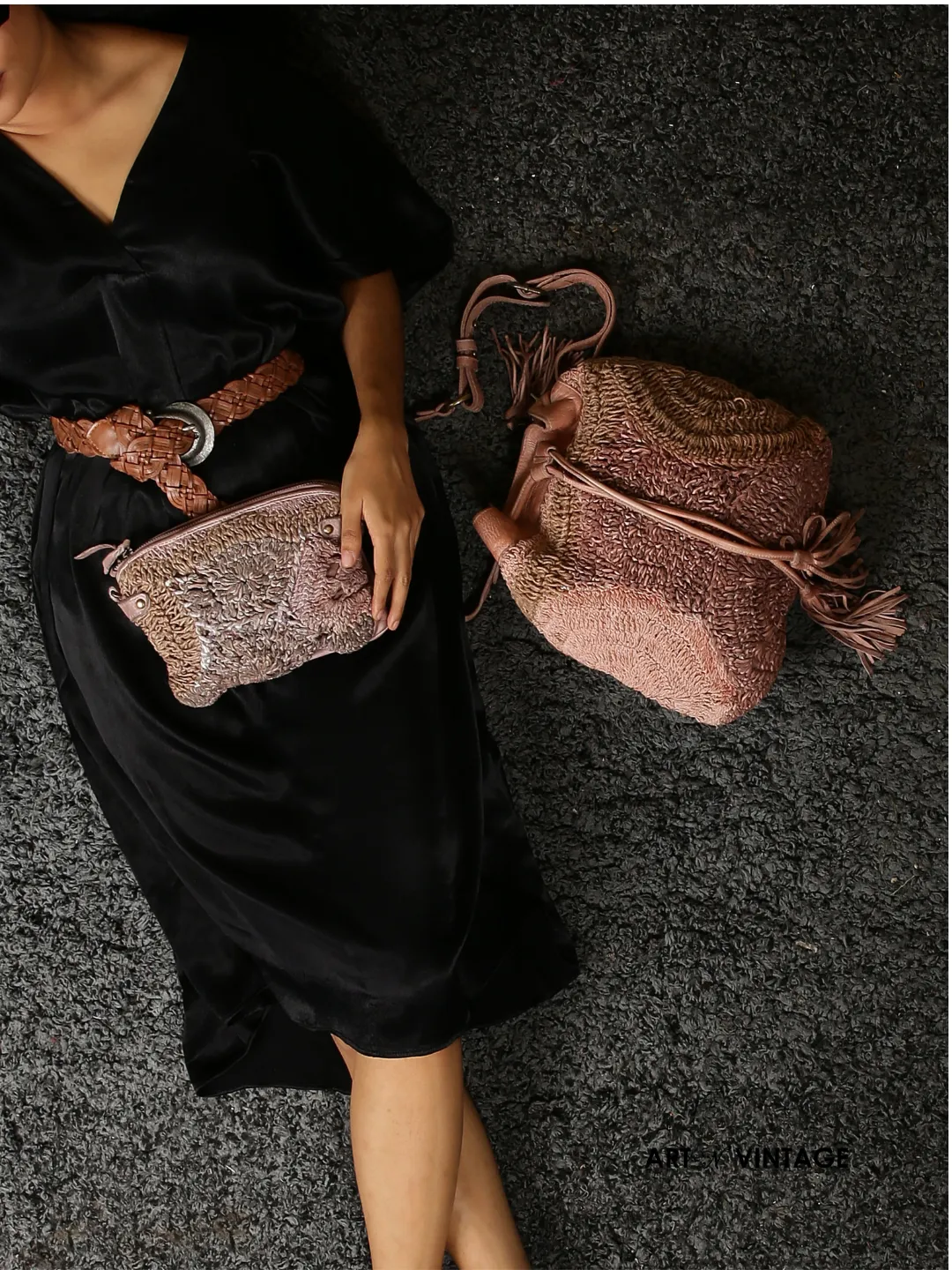 Genuine Blush Leather Bucket Bag