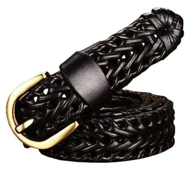 Genuine Cow leather Woman Braided belts width 2.5cm