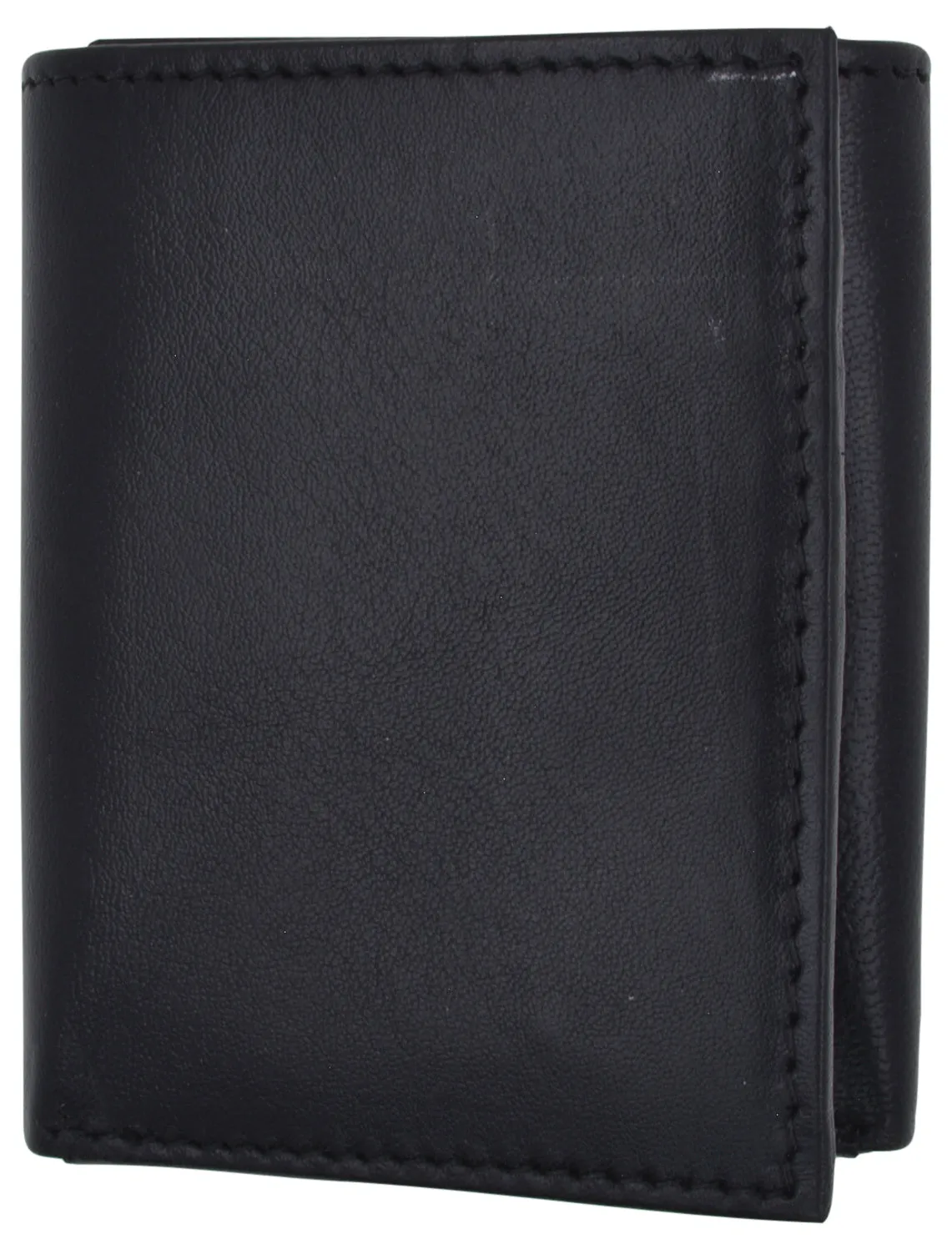 Genuine Leather Kids Slim Compact ID and Coin Pocket Trifold Boys Black Wallet