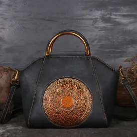 Genuine Totem Embossed Leather Retro Handbag