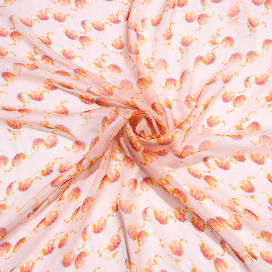 Geo Floral Printed Pink Pure Silk Chiffon