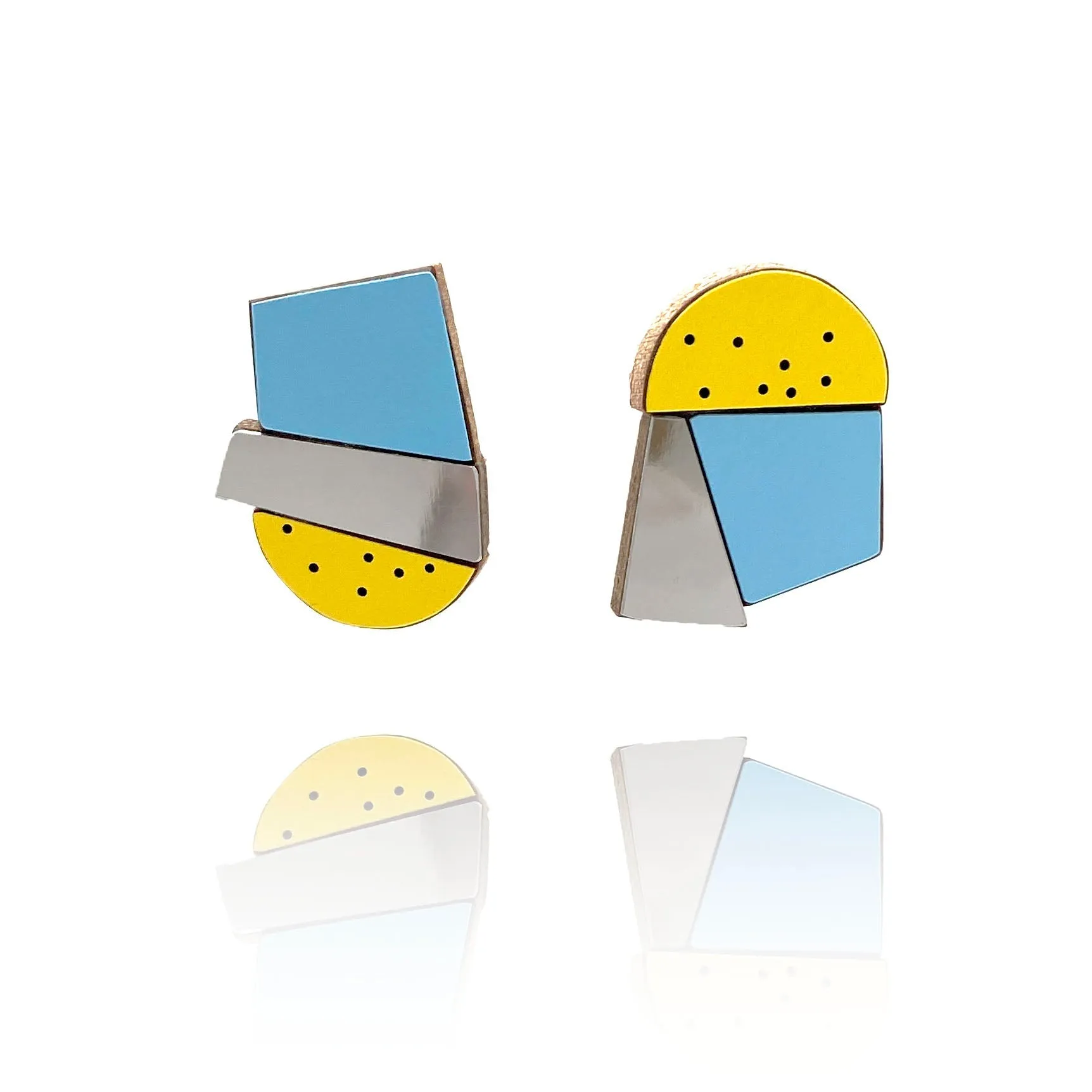 Geometric Earrings - Blue, Silver and Yellow