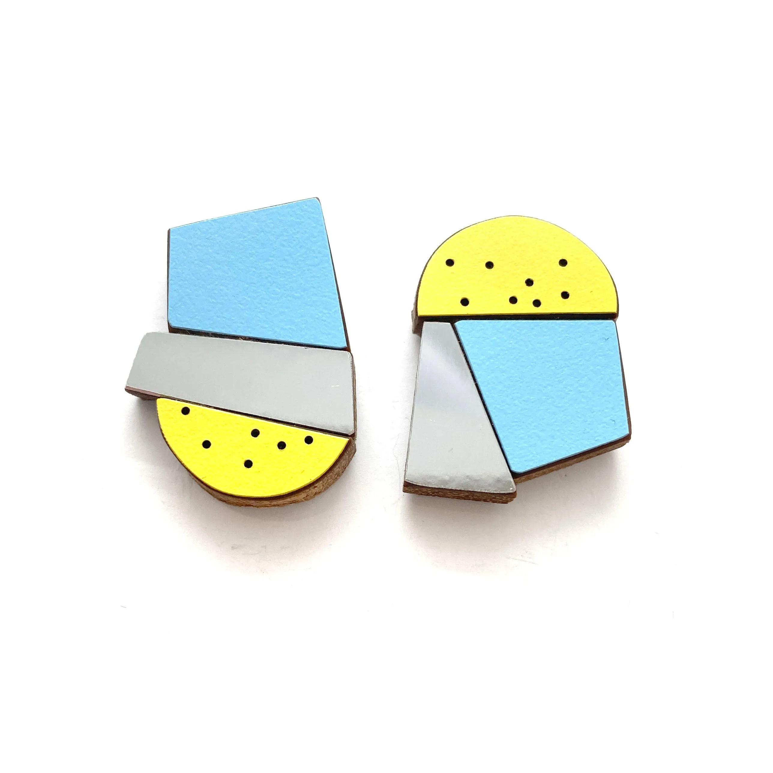 Geometric Earrings - Blue, Silver and Yellow