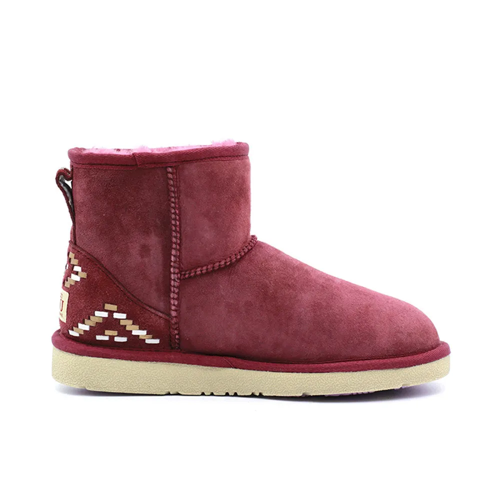 Geometric Short Ugg Boot - Wine Red