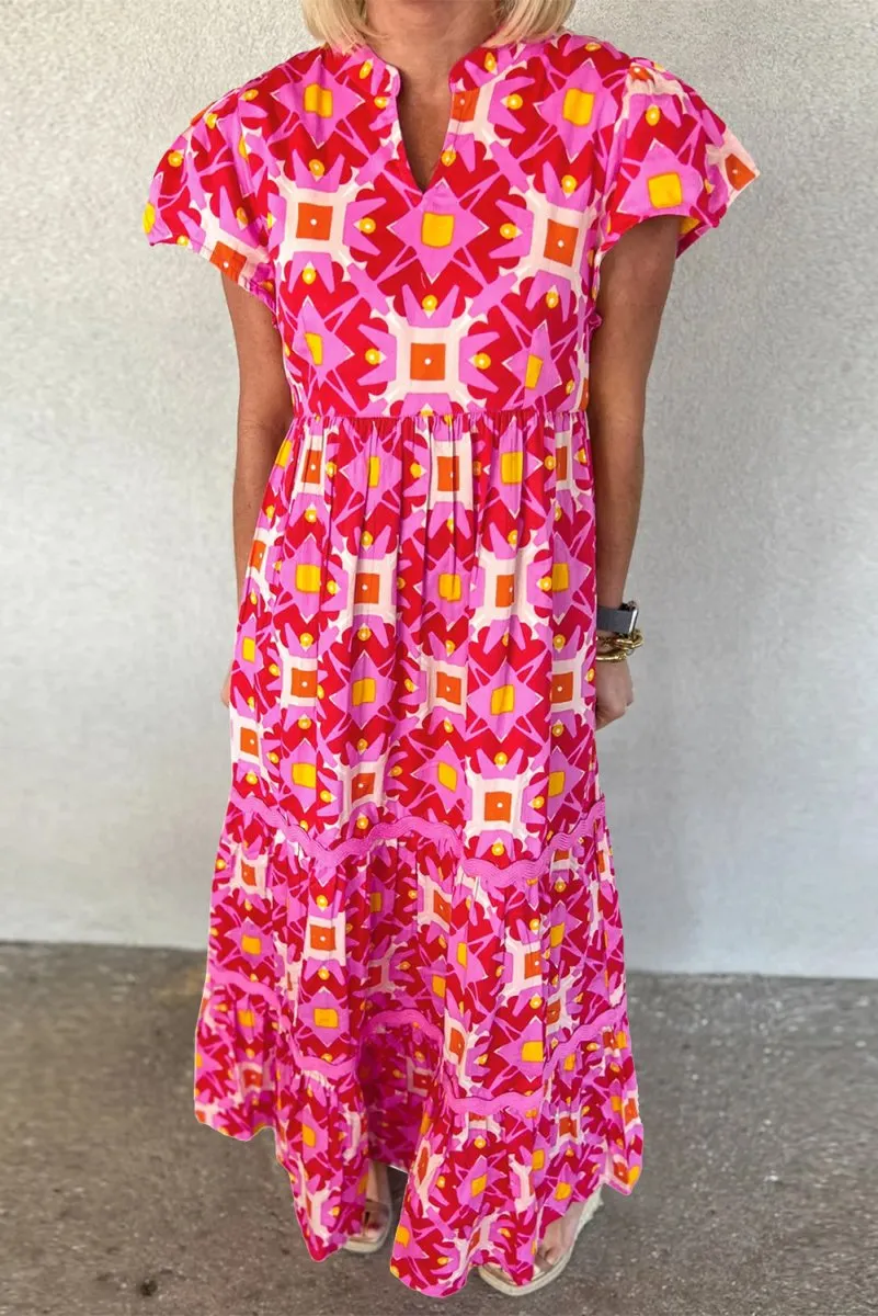 Geometric Strawberry Pink Maxi Dress