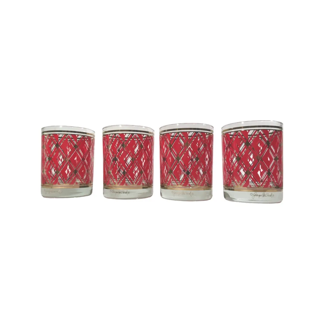 Georges Briard Signed Mid-Century Geometric Diamond Double Old Fashion Glasses (Set of 4)