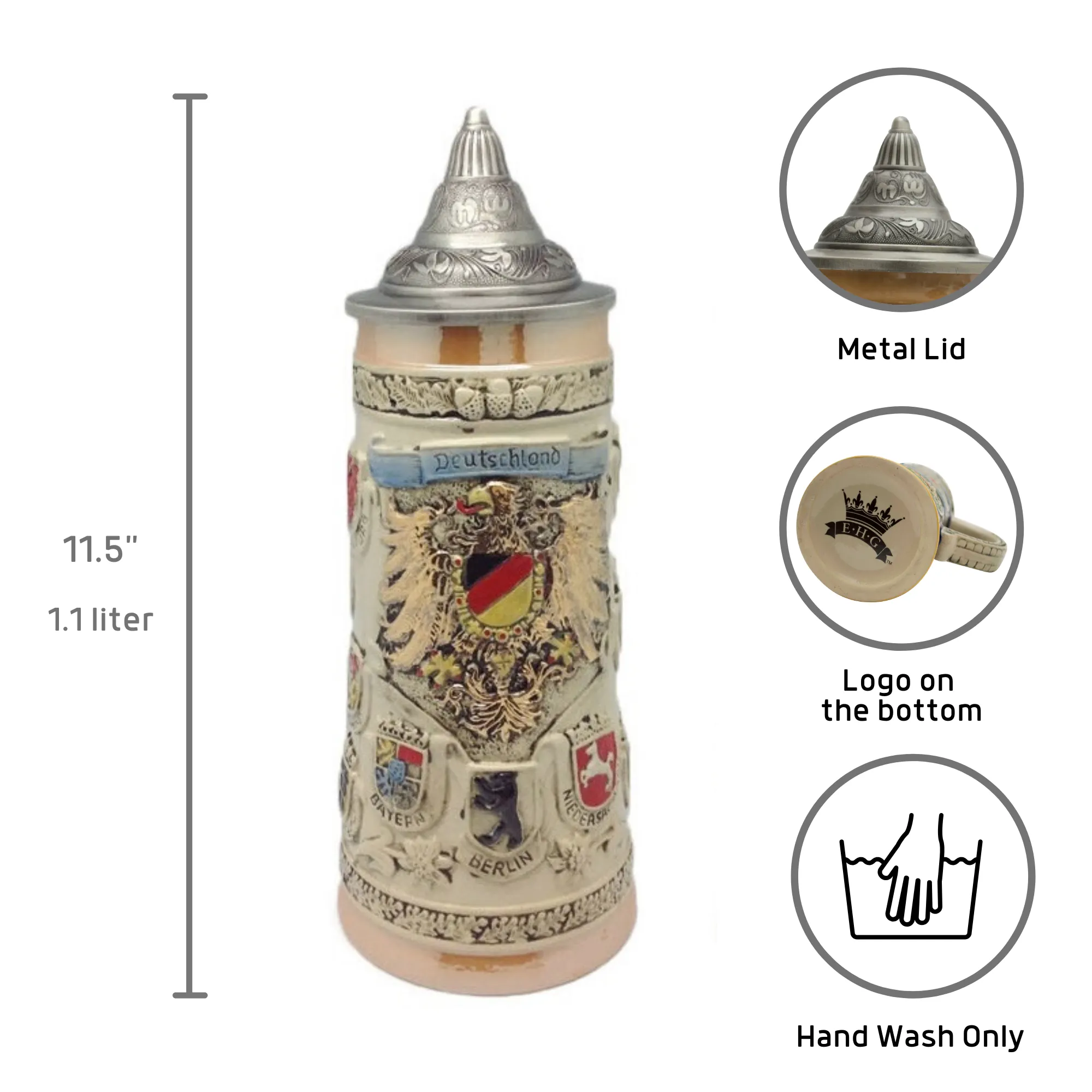 German Ceramic Stein Coat of Arms (Lid)