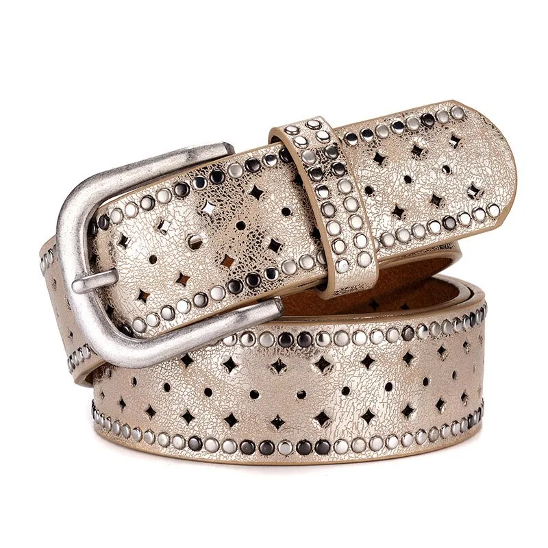 GFOHUO   Trendy Hollow Riveted Leather Belt for Women