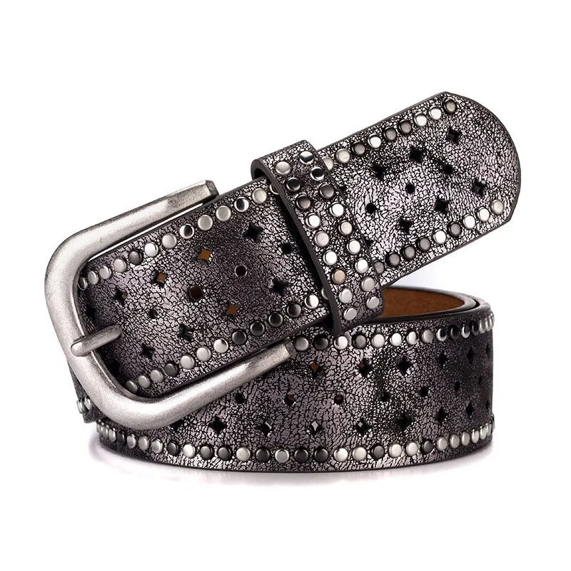 GFOHUO   Trendy Hollow Riveted Leather Belt for Women