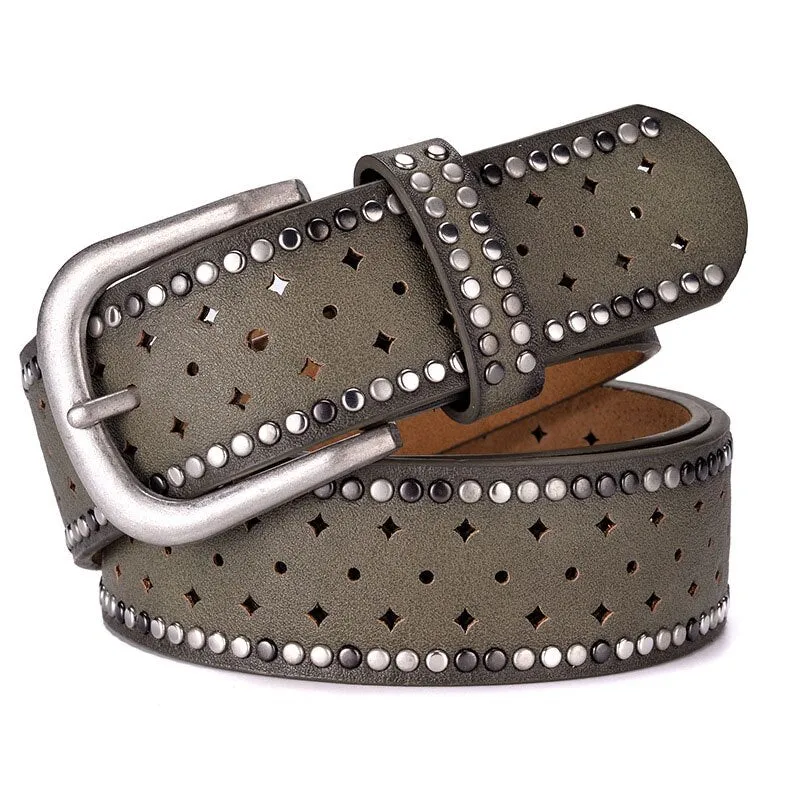 GFOHUO   Trendy Hollow Riveted Leather Belt for Women