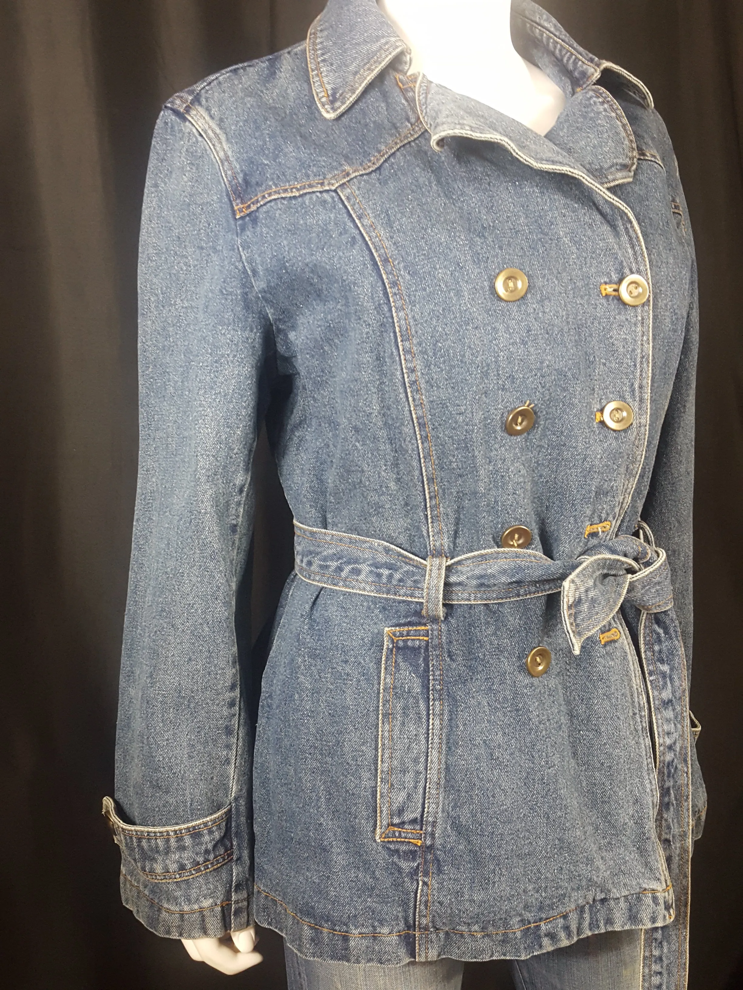 Giacca Double Breasted Belted Denim Trench Coat size XL