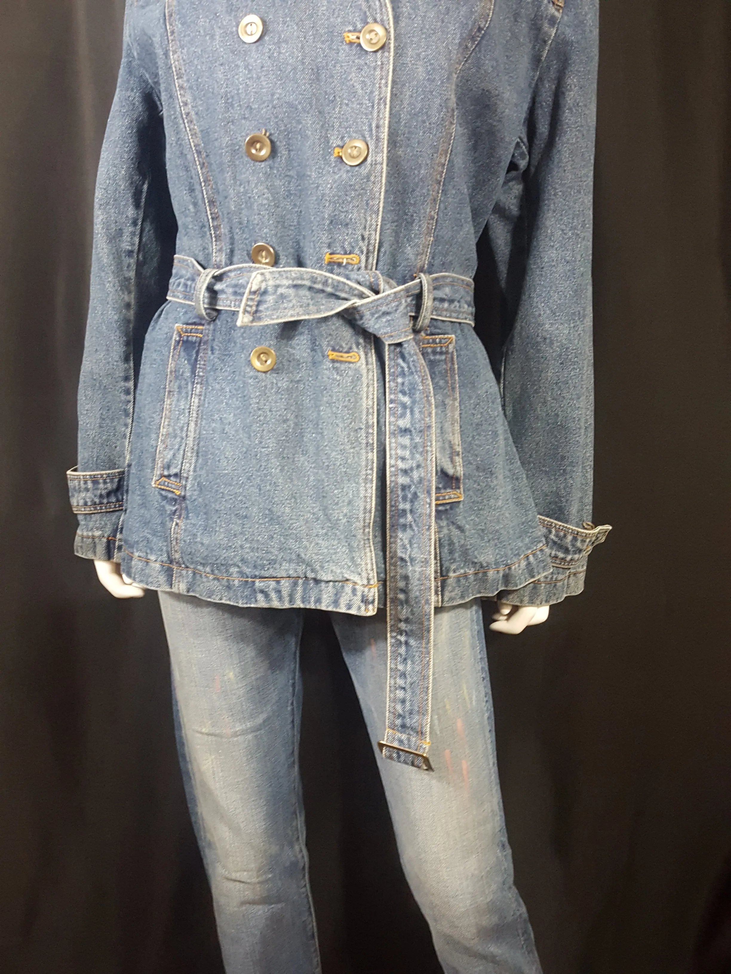 Giacca Double Breasted Belted Denim Trench Coat size XL