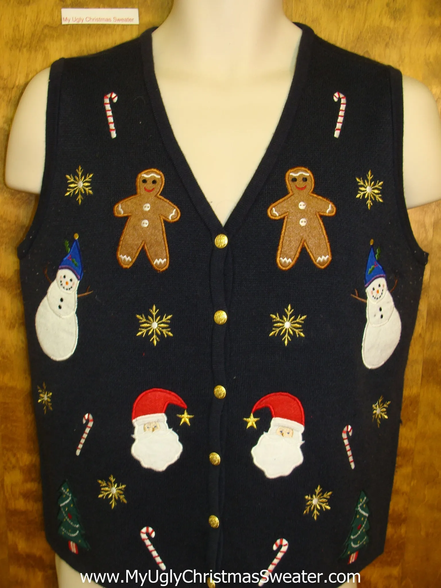 Gingerbread Men and Candy Canes Ugly Christmas Sweater Vest