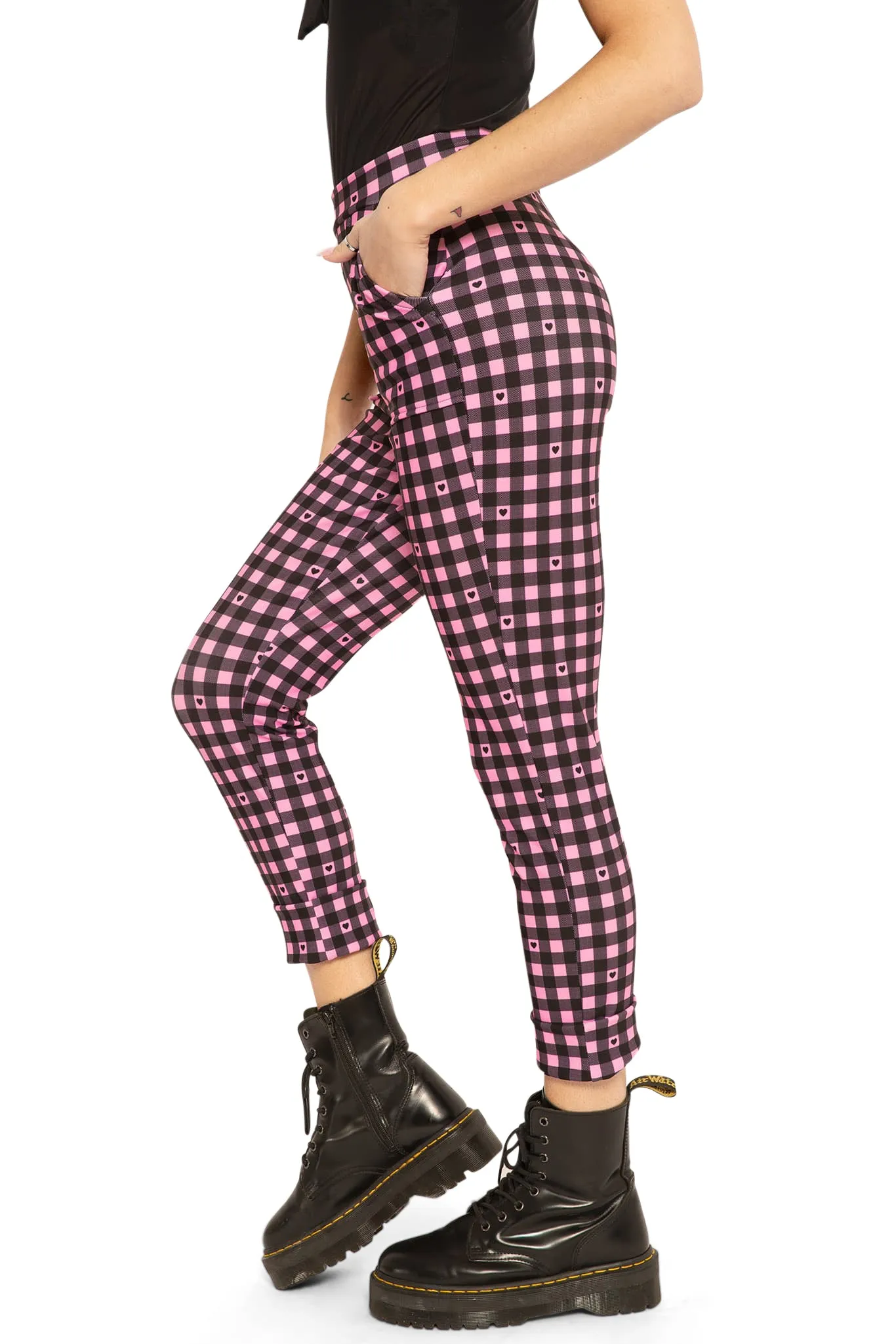 Gingham Hearts Pink Cuffed Pants