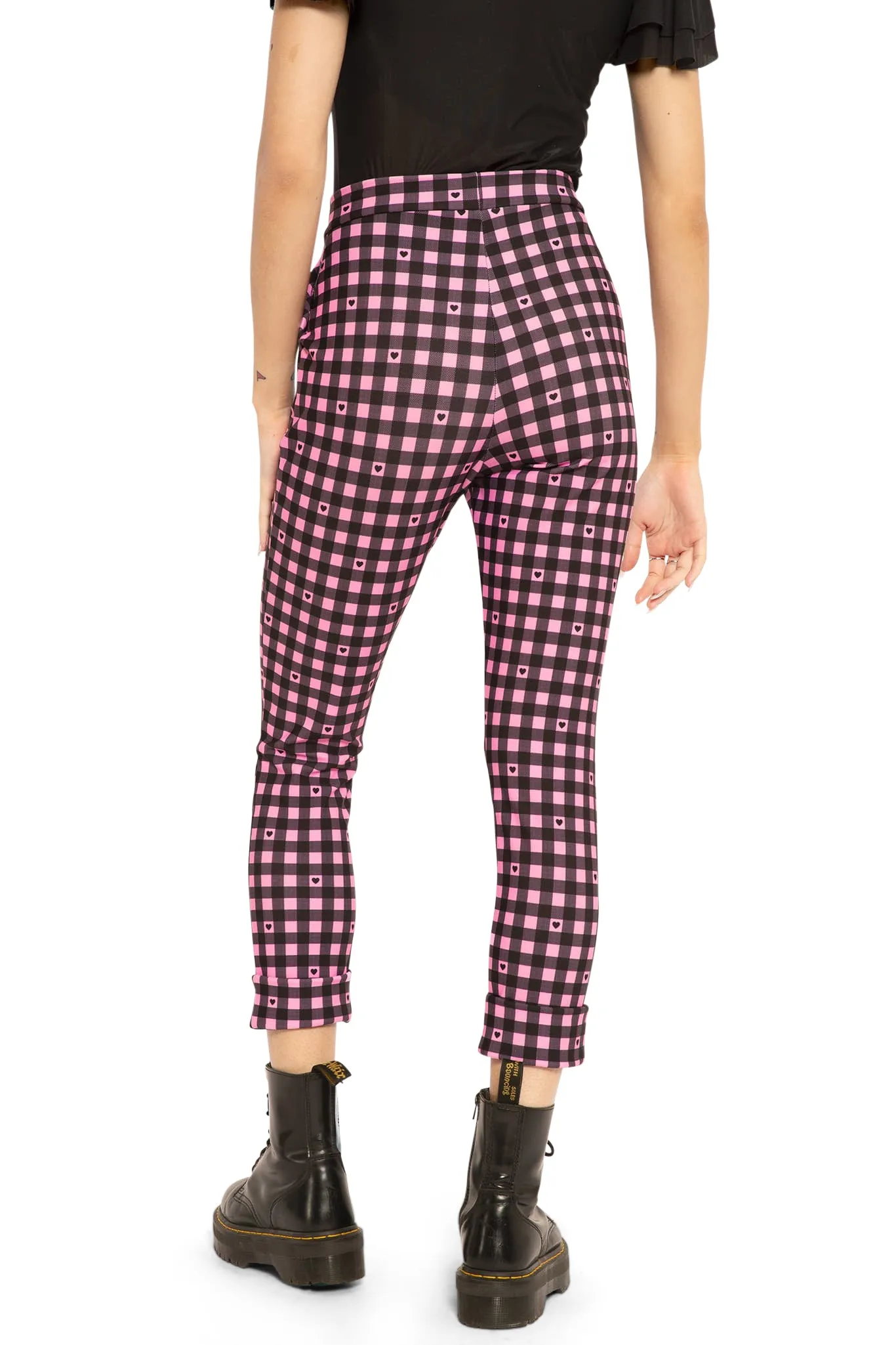 Gingham Hearts Pink Cuffed Pants