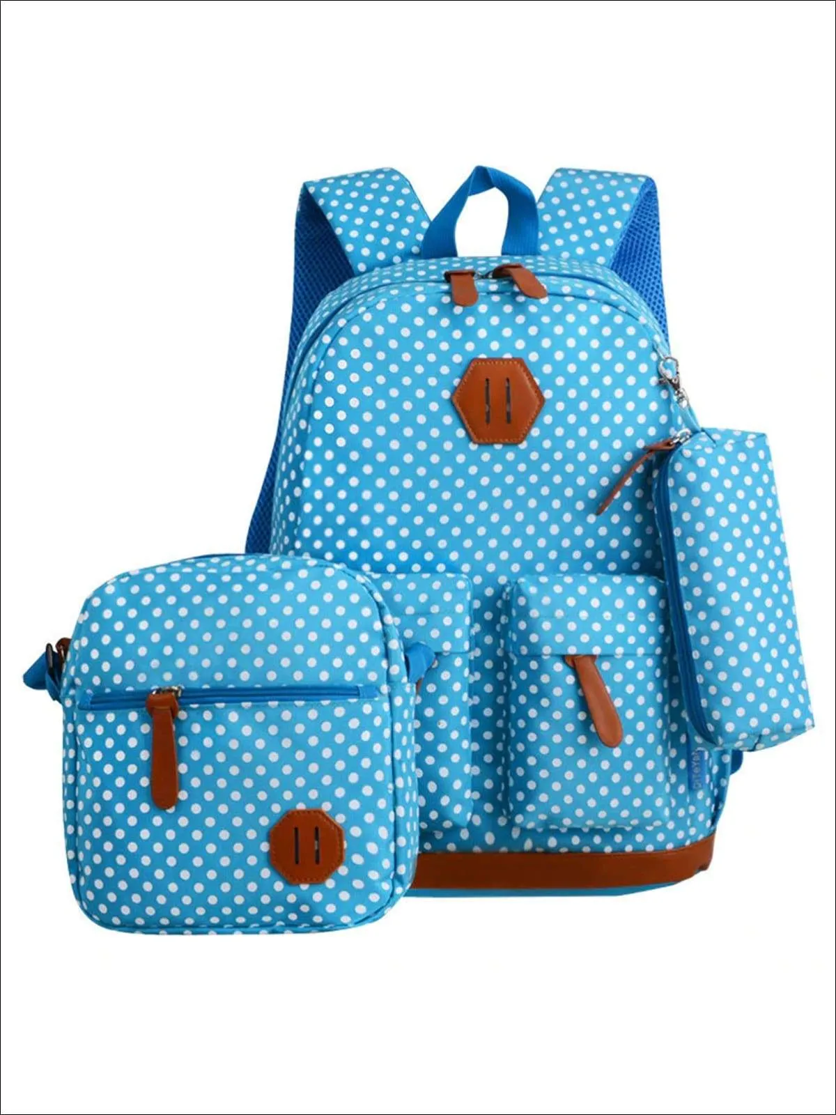 Girls 17" Waterproof Polka Dot 3pc Backpack Set