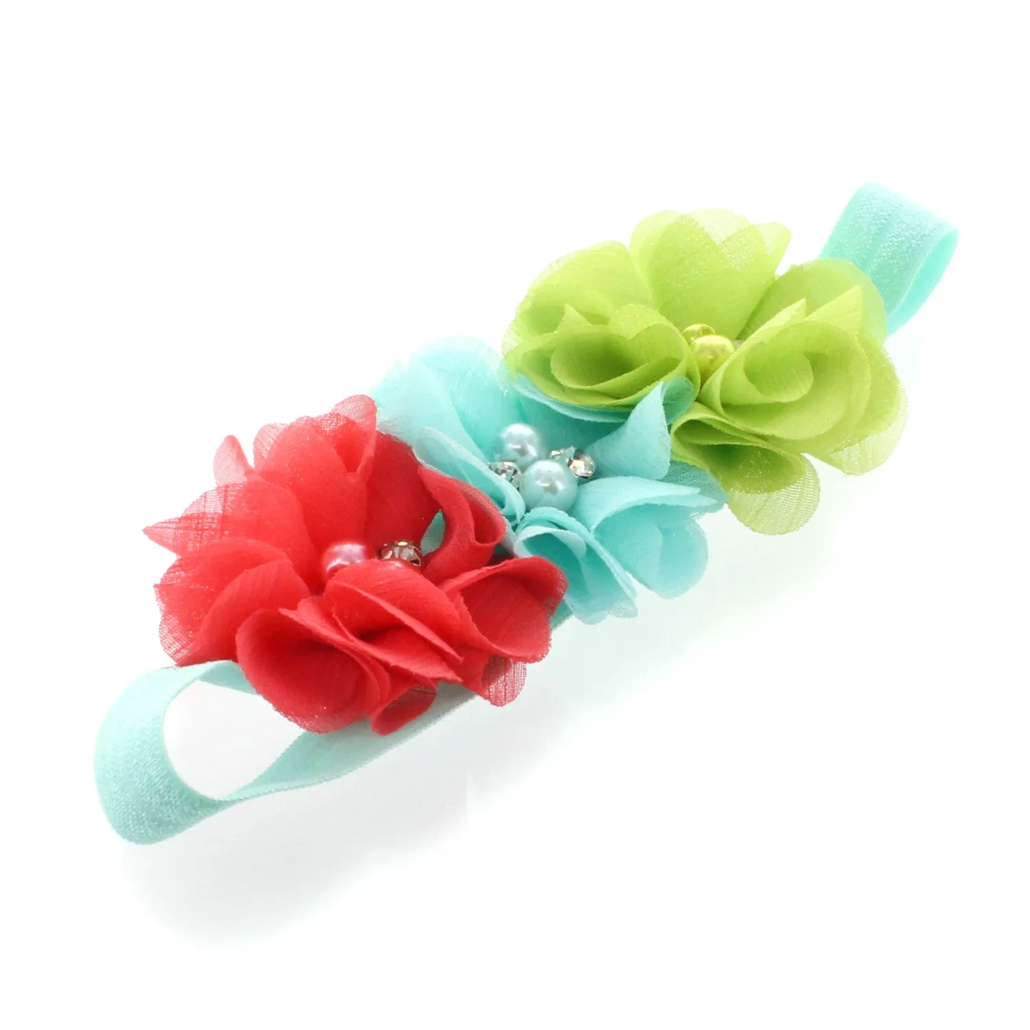 Girls Beaded Chiffon 3-Flower Headband