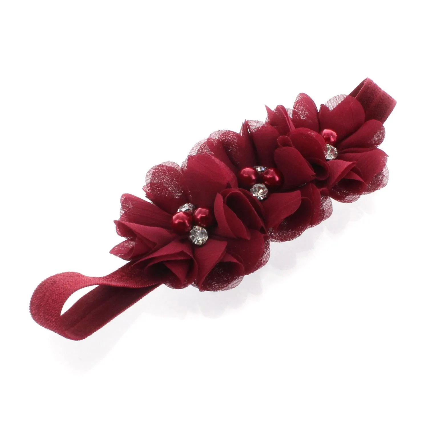 Girls Beaded Chiffon 3-Flower Headband