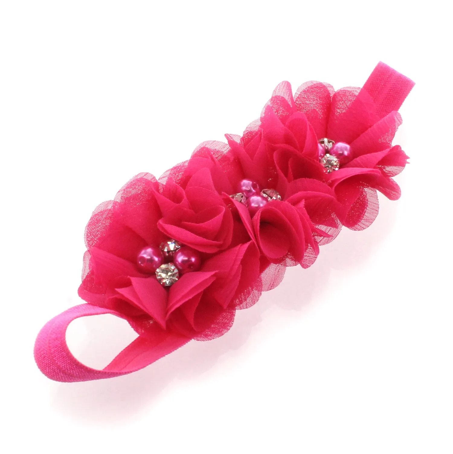 Girls Beaded Chiffon 3-Flower Headband