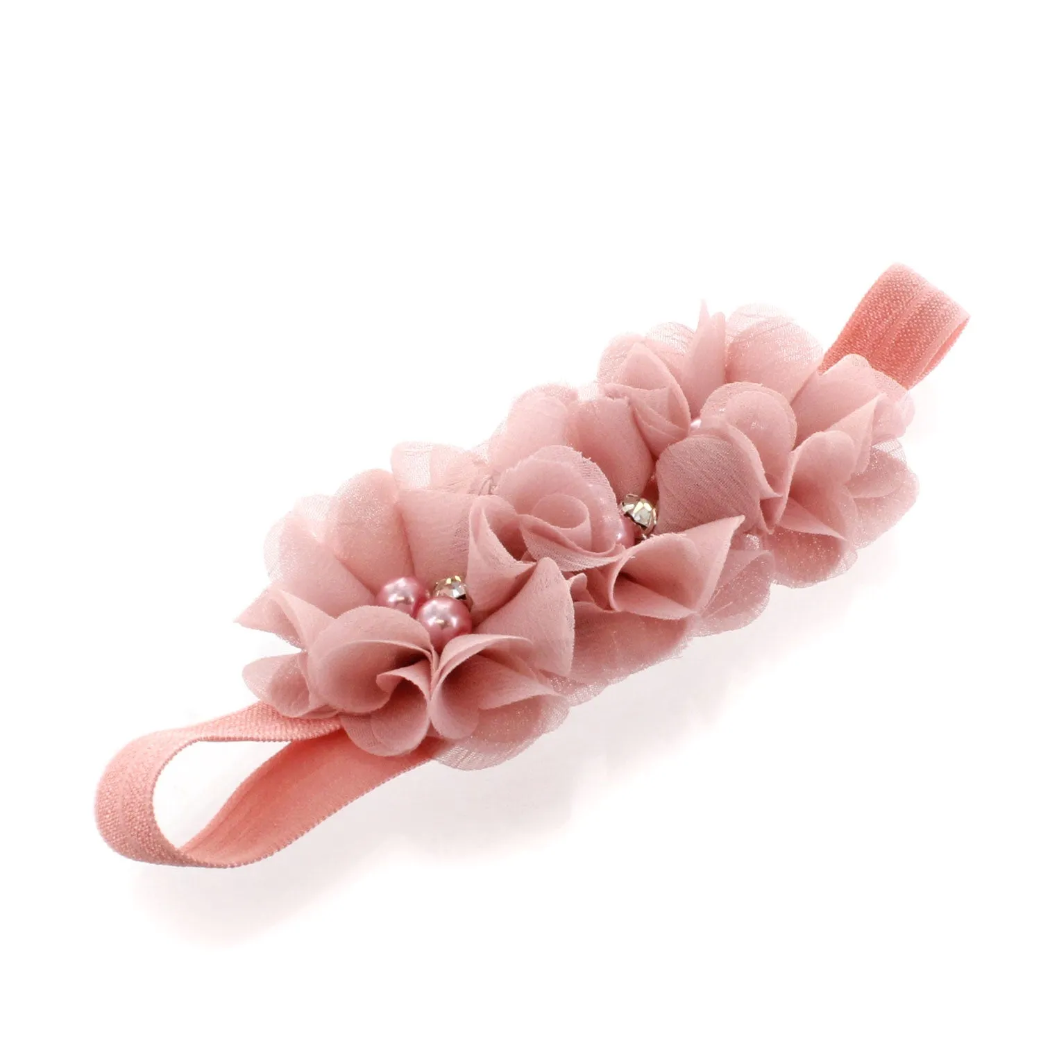 Girls Beaded Chiffon 3-Flower Headband