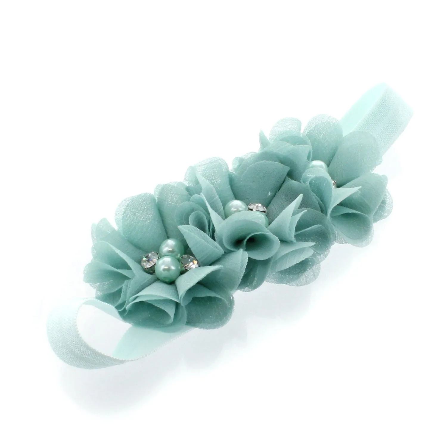 Girls Beaded Chiffon 3-Flower Headband