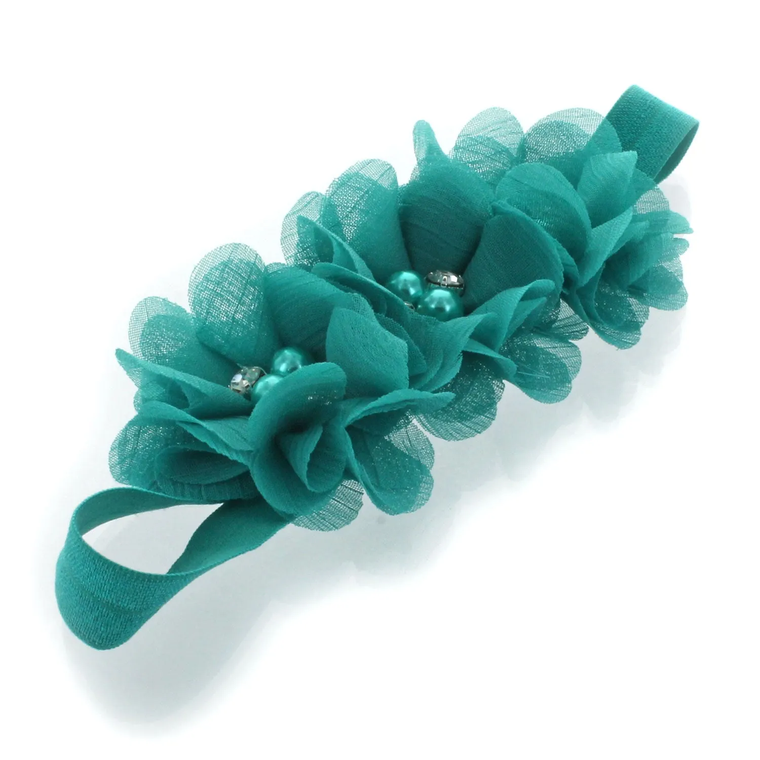 Girls Beaded Chiffon 3-Flower Headband