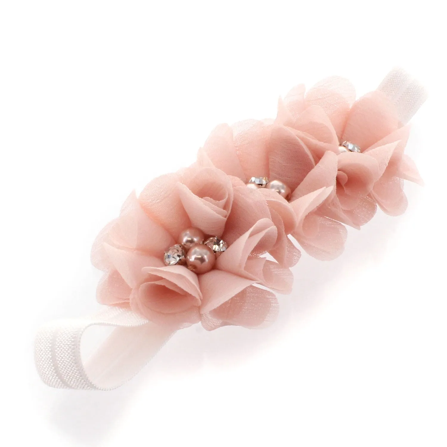 Girls Beaded Chiffon 3-Flower Headband