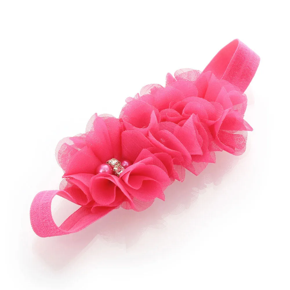 Girls Beaded Chiffon 3-Flower Headband