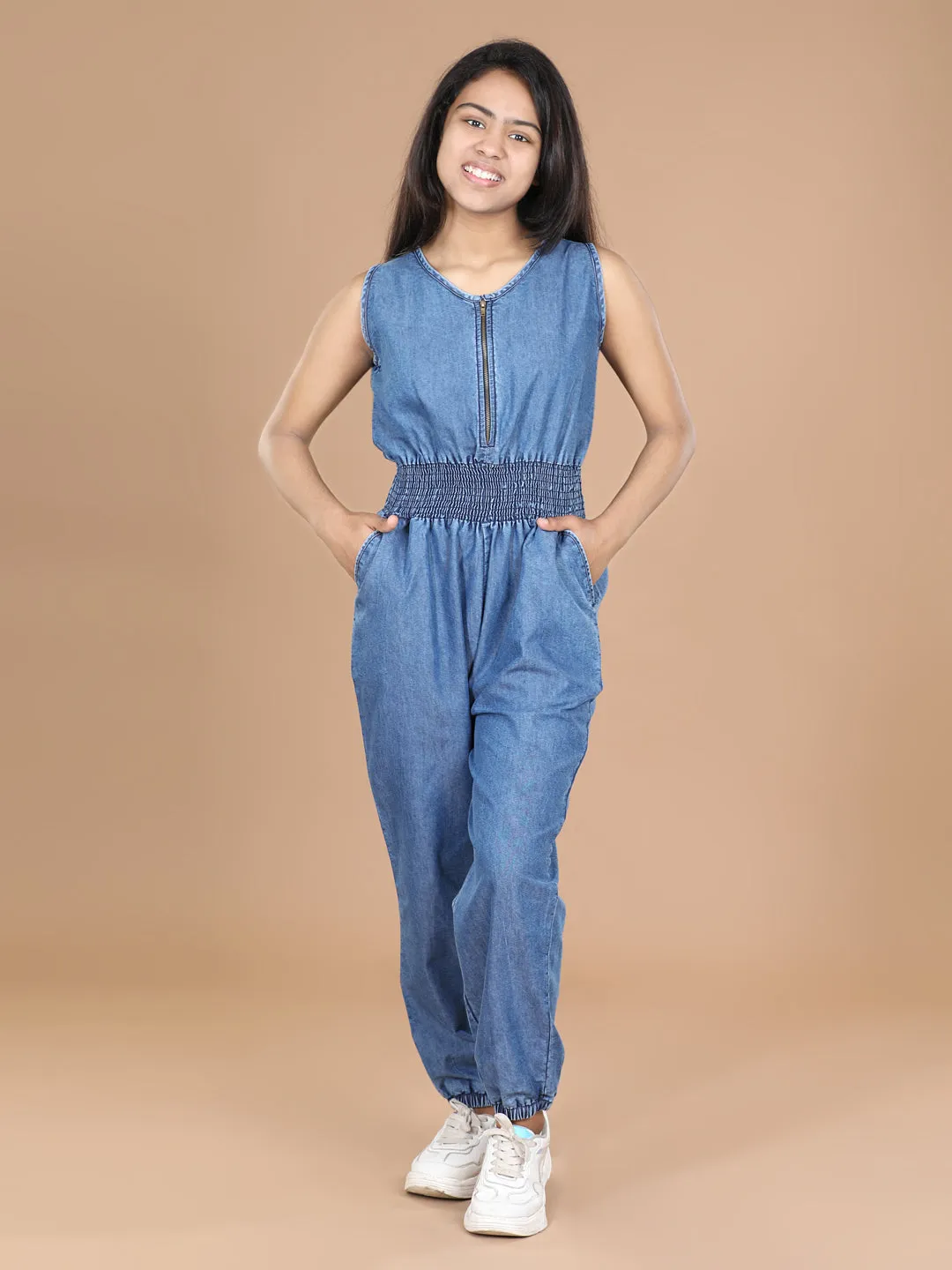 Girl's  Blue Denim Dungaree Dress ( T Shirt Not Provided) - StyleStone Kid