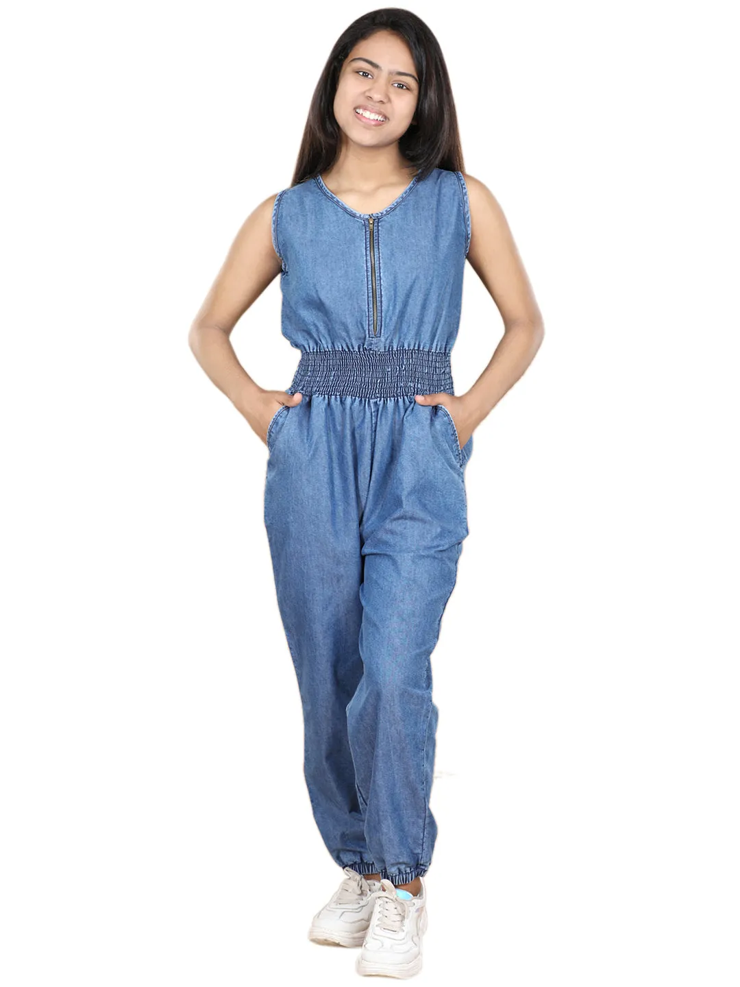 Girl's  Blue Denim Dungaree Dress ( T Shirt Not Provided) - StyleStone Kid