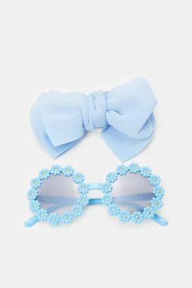 Girls Blue Hair Clip And Sunglasses (2 Piece)