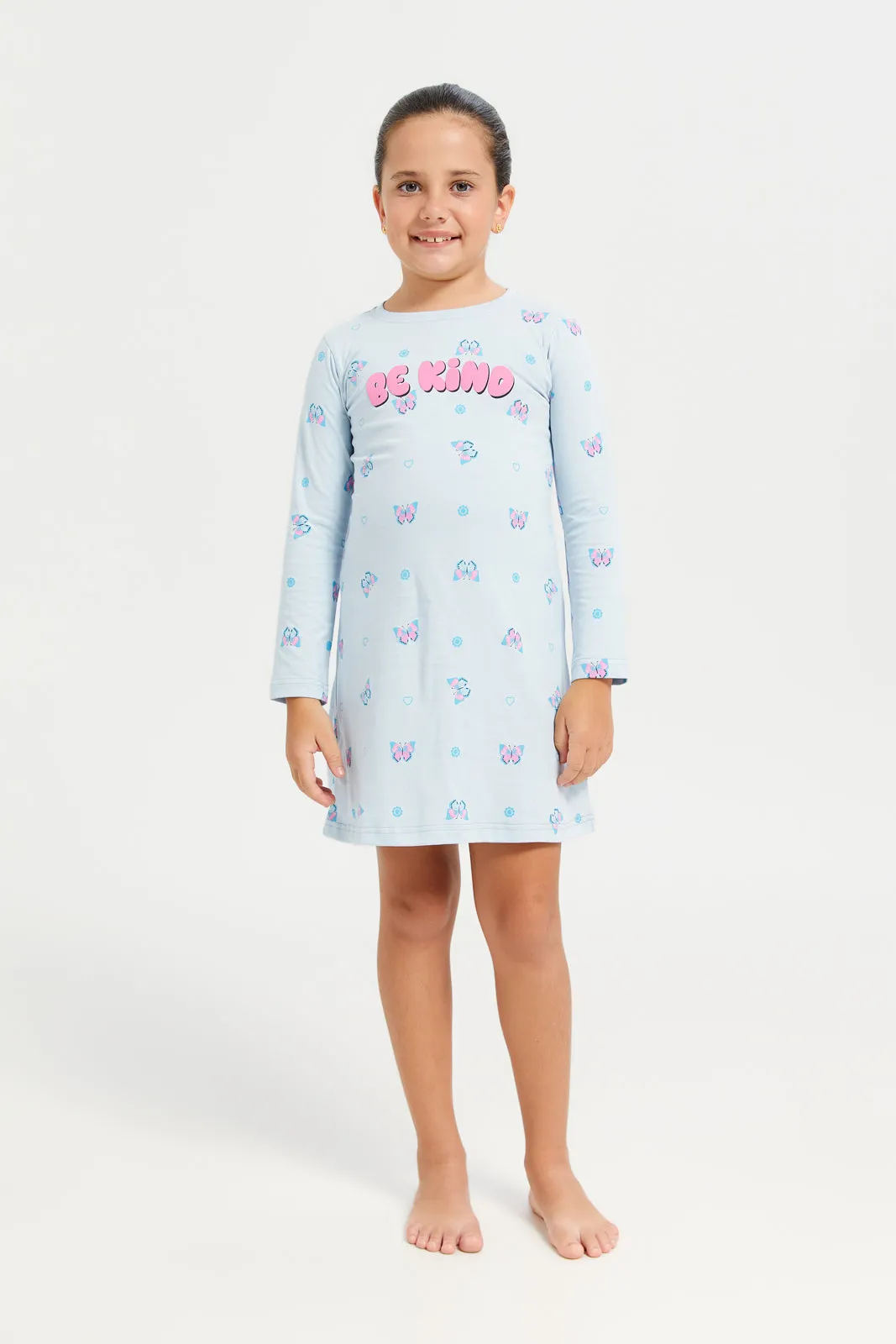 Girls Blue Printed Nightshirt