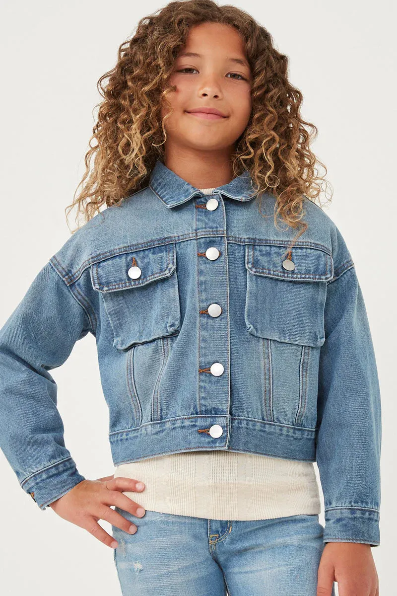 Girls Cargo Pocket Denim Jacket