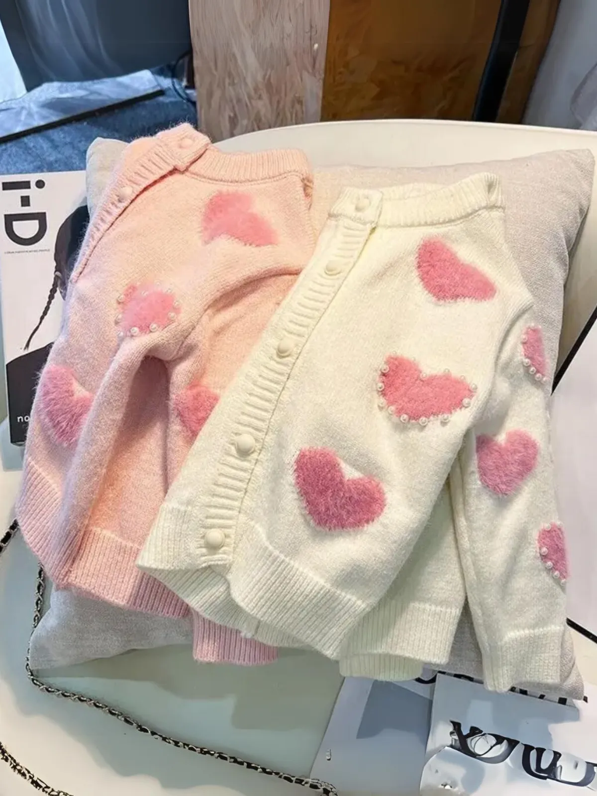 Girls Cozy Love Heart Knitted Sweater Cardigan