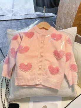 Girls Cozy Love Heart Knitted Sweater Cardigan