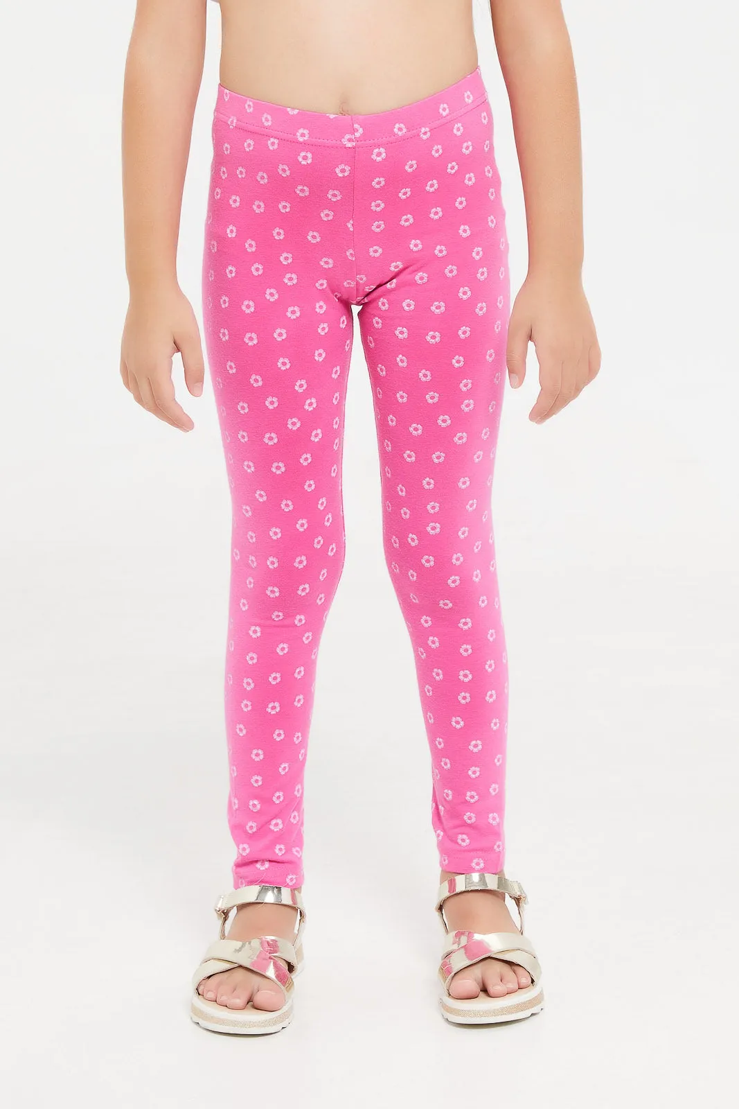 Girls Fuchsia Printed Leggings