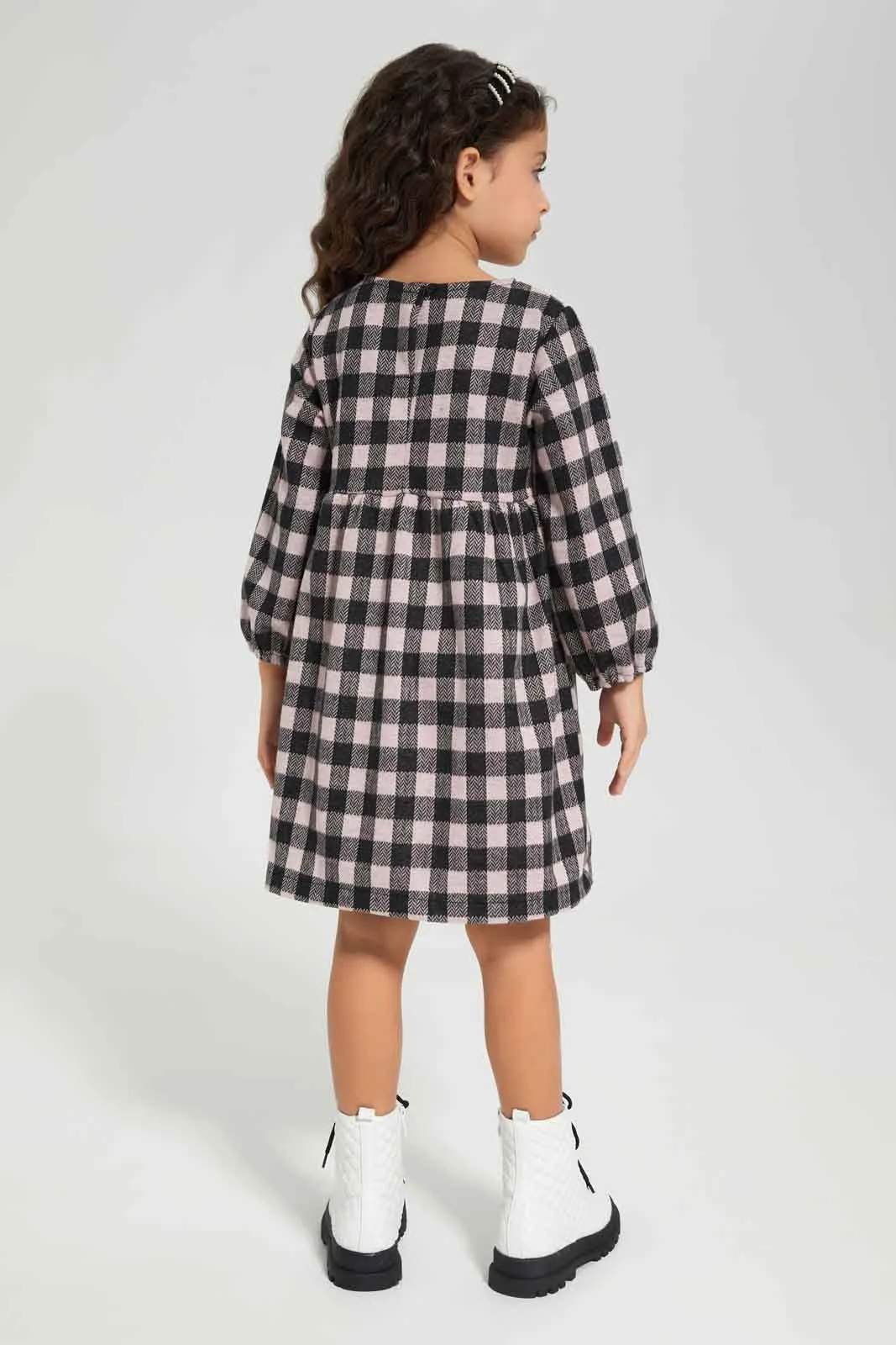 Girls Grey Checkered Dress