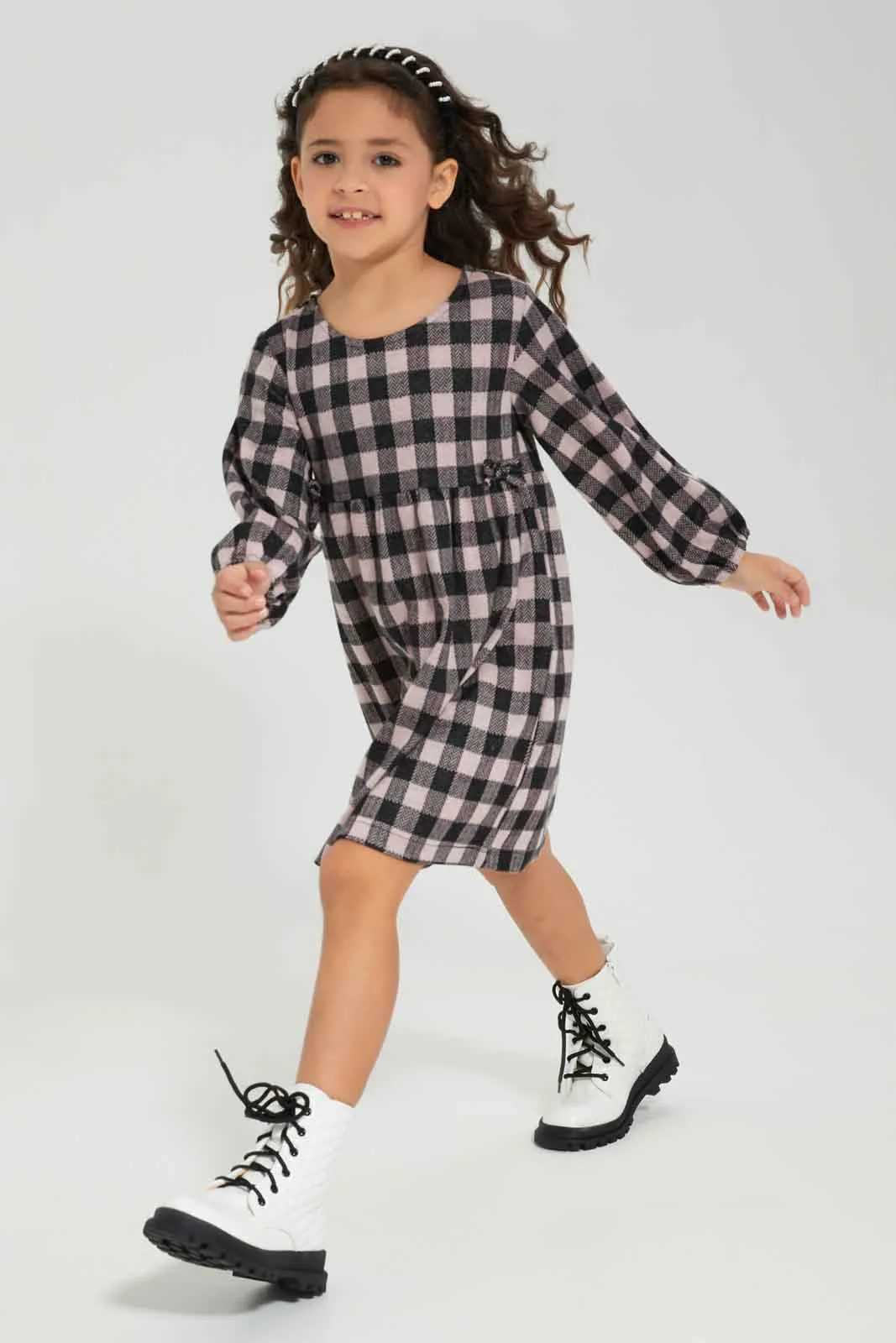 Girls Grey Checkered Dress