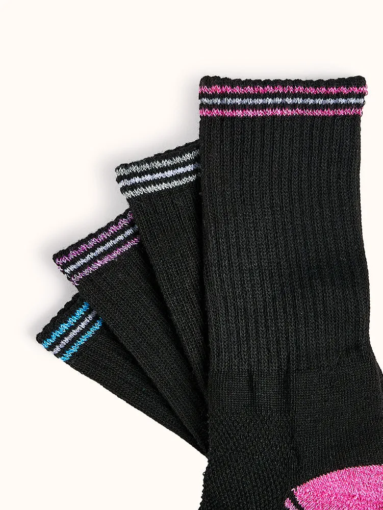 Girls' Half Cushion Crew Socks (4 Pairs) - Black