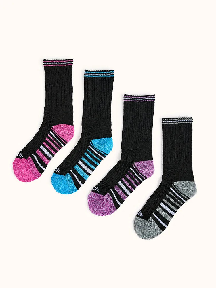 Girls' Half Cushion Crew Socks (4 Pairs) - Black