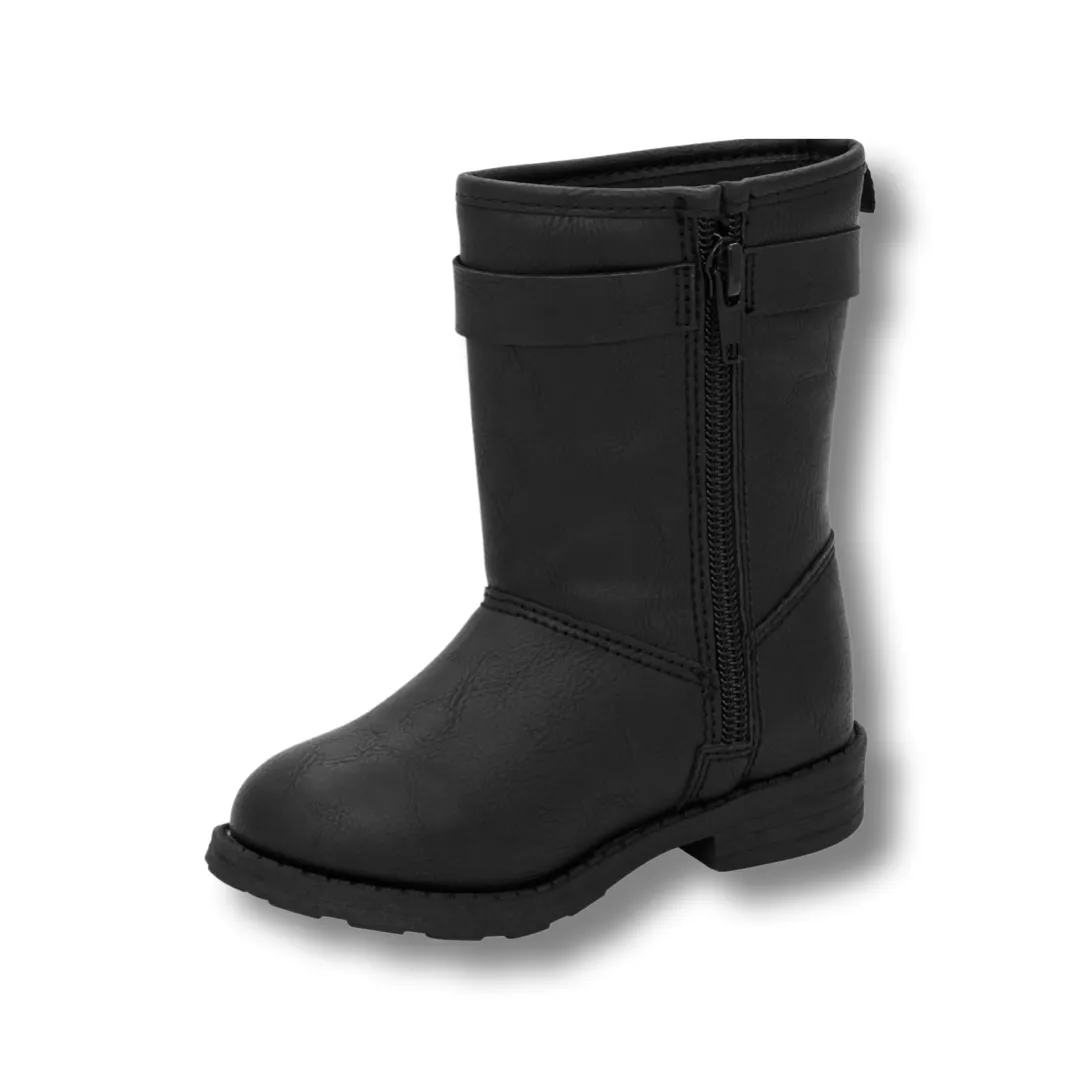 GIRLS LEATHER URBAN BUCKLE BOOTS.