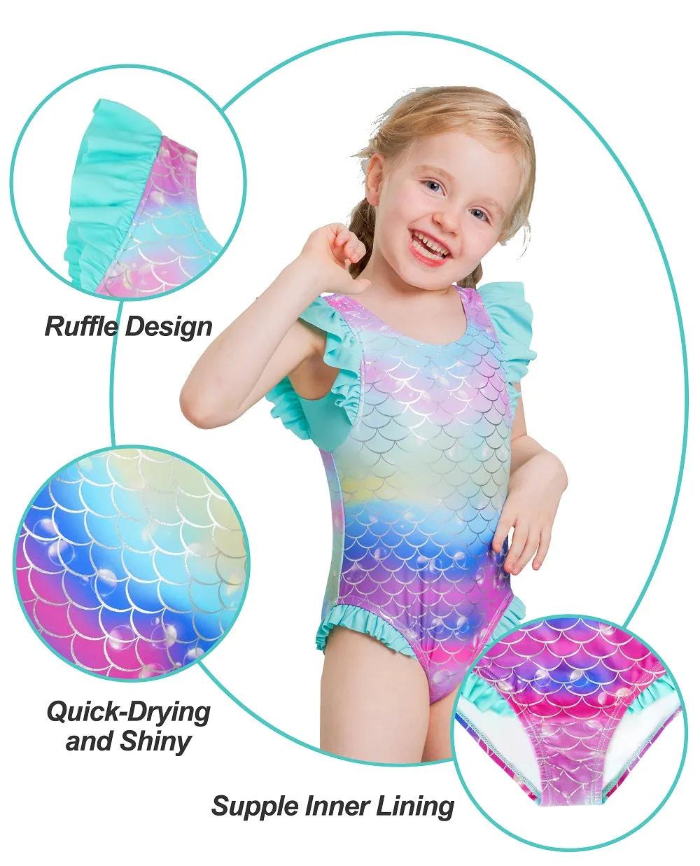 Girls One-Piece Mermaid Colorful Swimwear