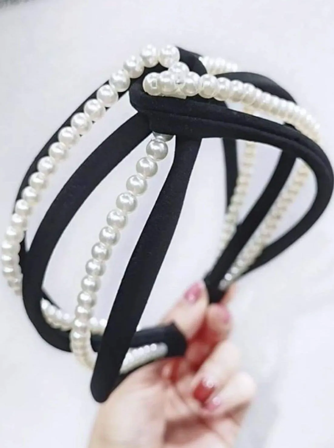 Girls Pearl and Velvet Knot Headband