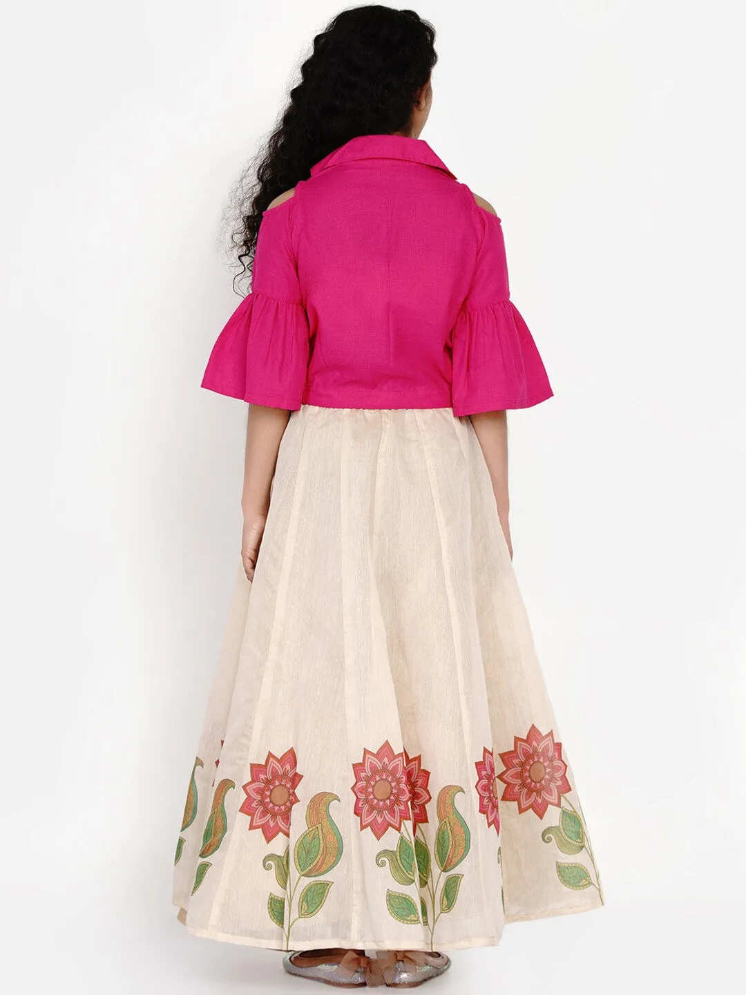 Girl's Pink & Beige Solid Ready To Wear Lehenga & Ready To Wear Blouse - NOZ2TOZ KIDS