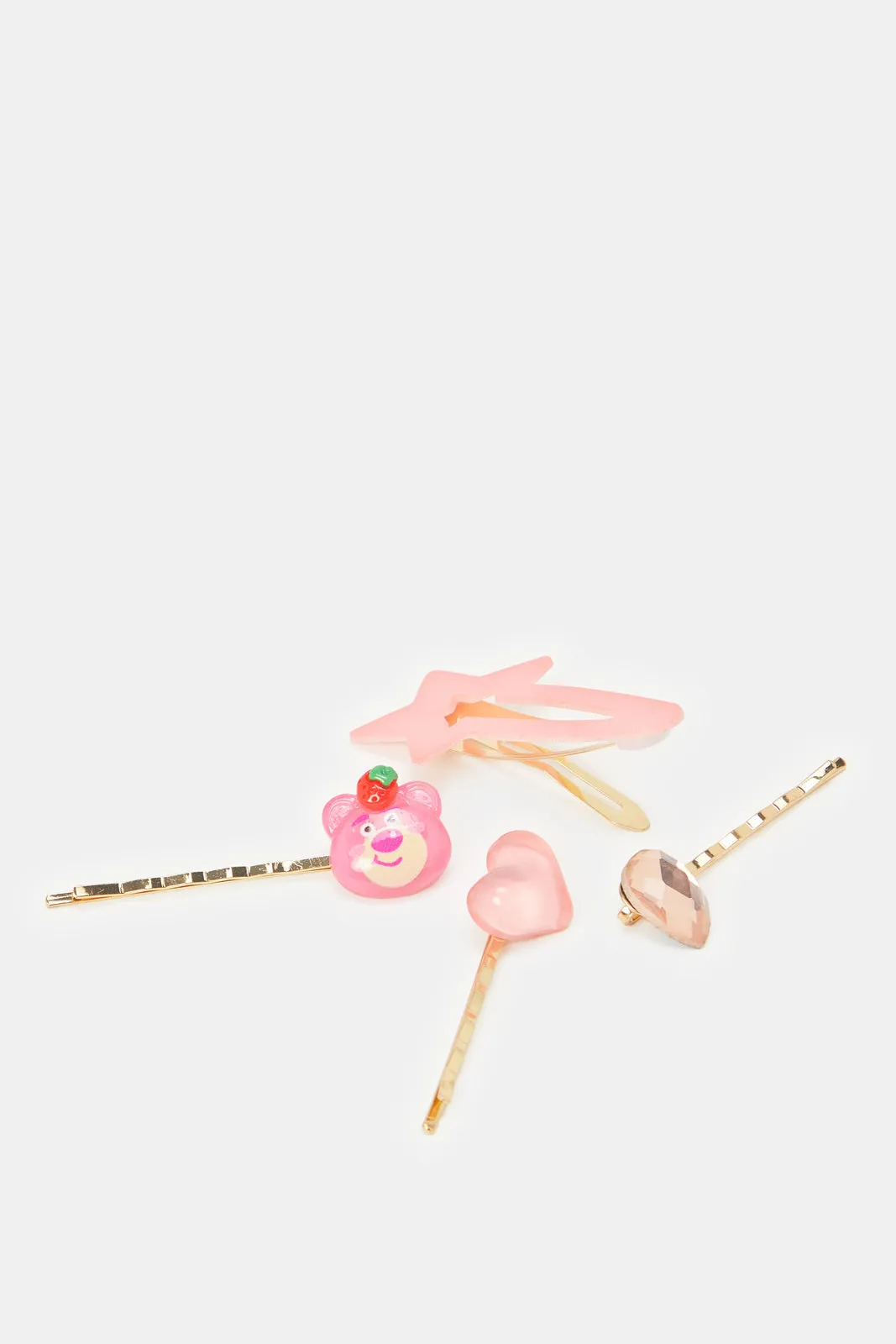 Girls Pink And Gold Hair Clip Set (Pack Of 4)