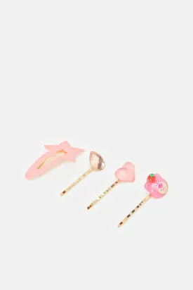 Girls Pink And Gold Hair Clip Set (Pack Of 4)